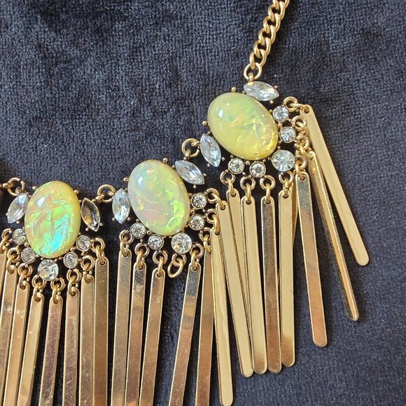 Womens Fashion Yellow Rhinestone Fringe Bib Necklace Jewelry with Lobster Clasp - Picture 5 of 8